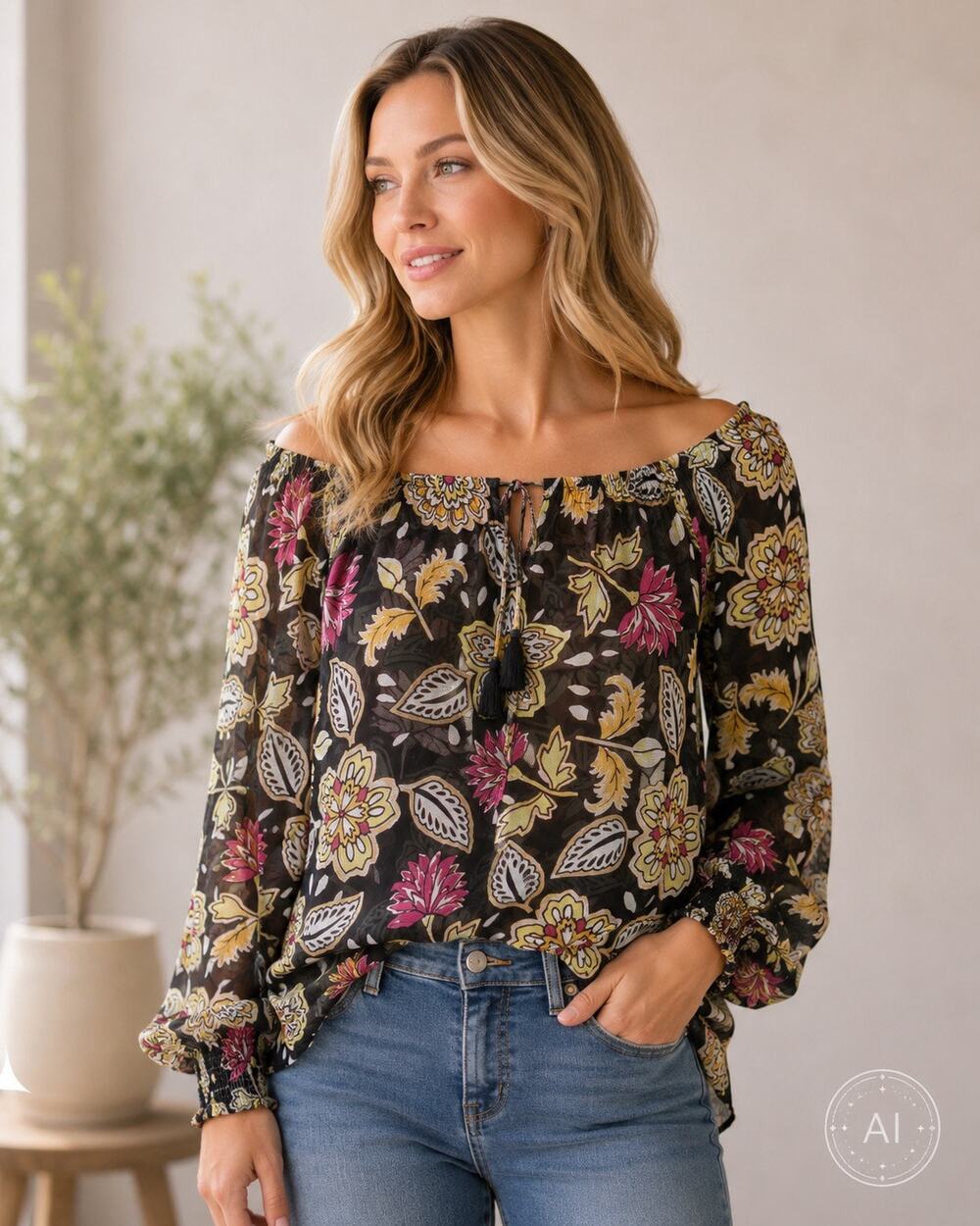Rag & Bone Sierra Floral Silk Blend Peasant Blouse XS Off Shoulder Boho NWT